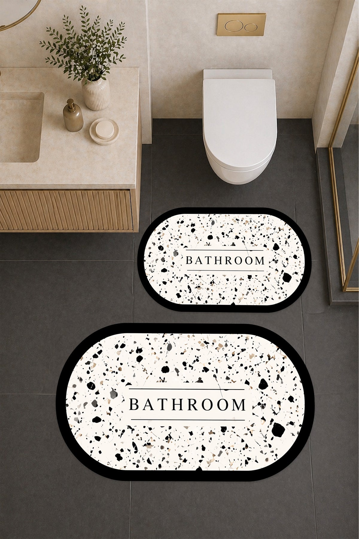 Dijital Baskı Modern Desenli Modern Banyo Halısı İkili Banyo Paspası (40cmx60cm)ve(60cmx100cm)