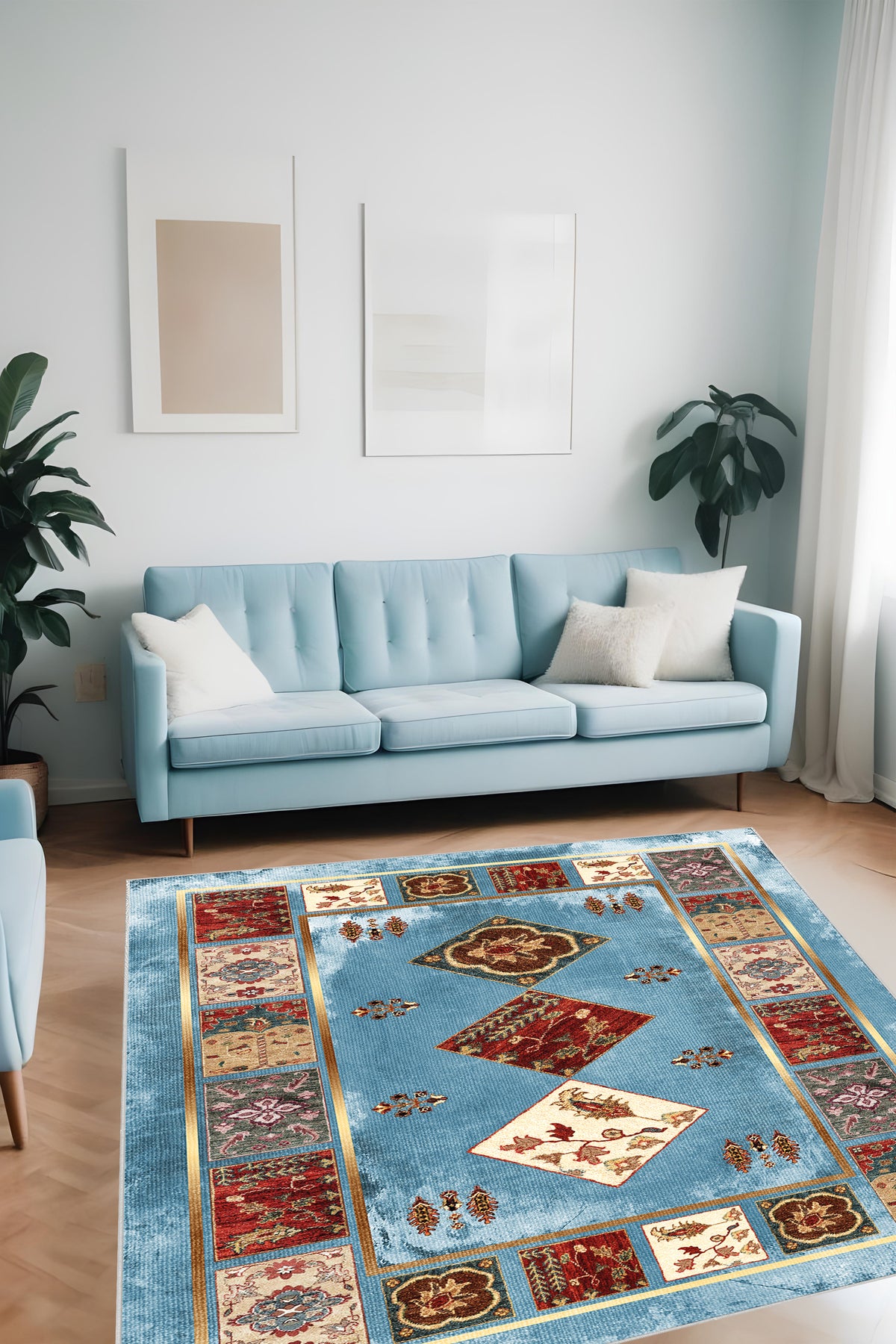 Dijital Baskı Klasik Desenli Kilim Görünümlü Dekoratif Makinada Yıkanabilir Salon ve Yolluk Halısı