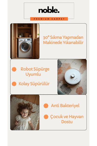 Dijital Baskı Bohem Tarz Kaymaz Taban Leke Tutmaz Makinada Yıkanabilir Salon Halısı ve Yolluk