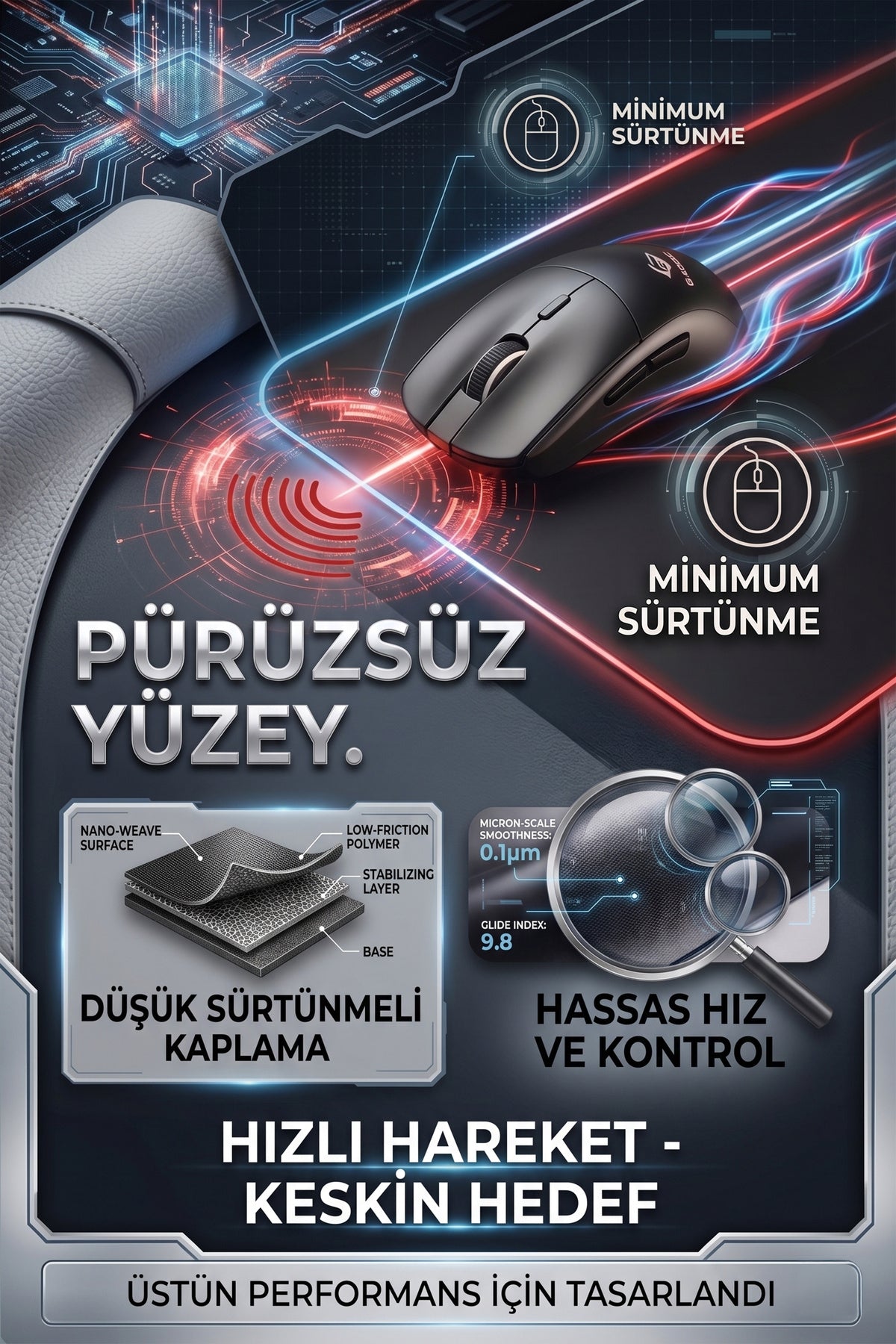 70x30 Profesyonel Gaming Mouse Pad - Kaydırmaz Taban, Pürüzsüz Yüzey, Hassas Kontrol, Dikişli Kenar