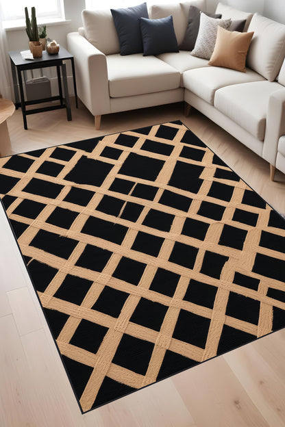 Dijital Baskı Jüt Görünüm Geometrik Desen Dekoratif Makinada Yıkanabilir Salon Koridor Yolluk Halısı
