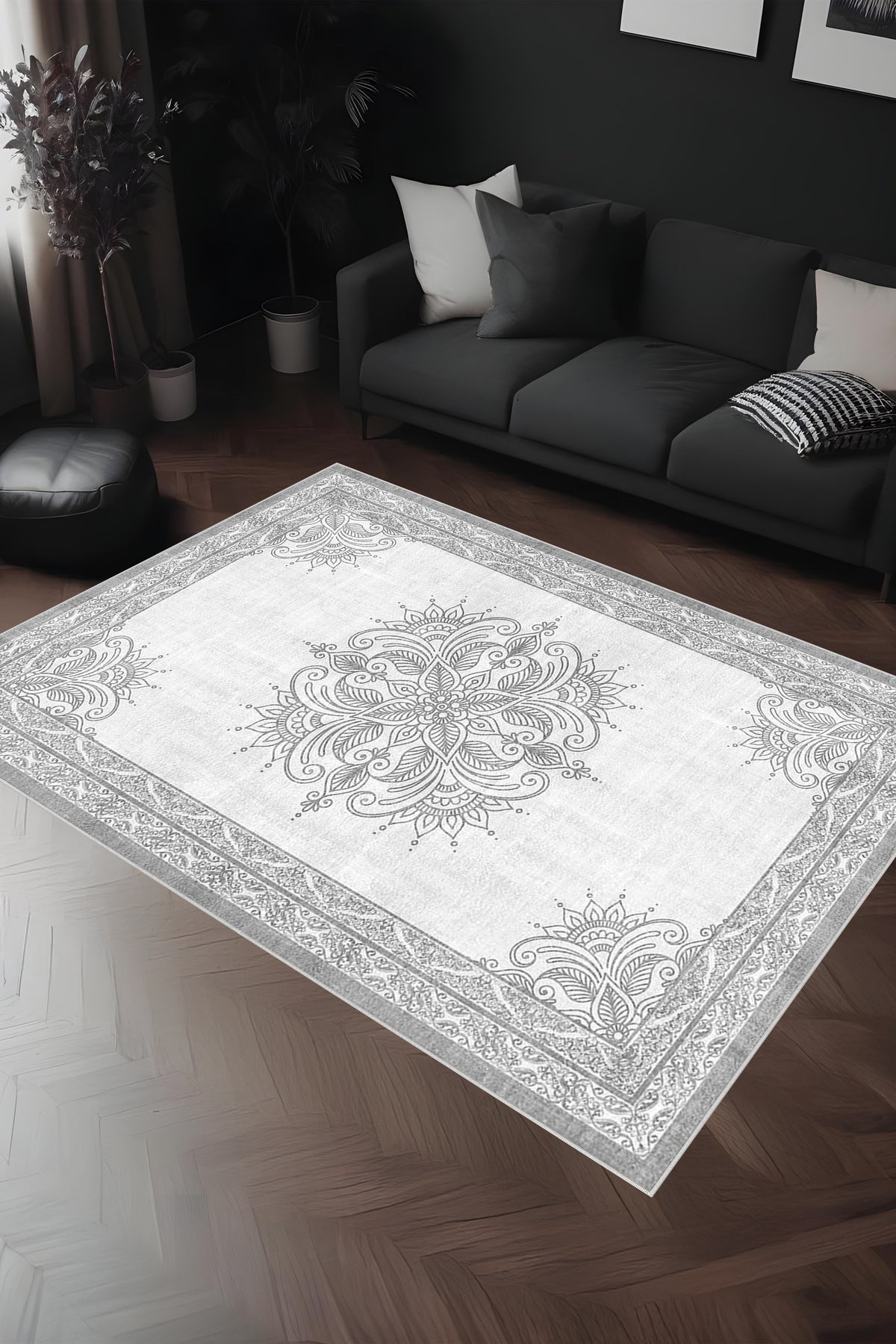 Dijital Baskı Modern Klasik Desenli Çerçeveli Dekoratif Makinada Yıkanabilir Salon ve Yolluk Halısı