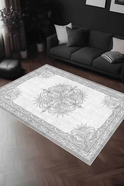 Dijital Baskı Modern Klasik Desenli Çerçeveli Dekoratif Makinada Yıkanabilir Salon ve Yolluk Halısı