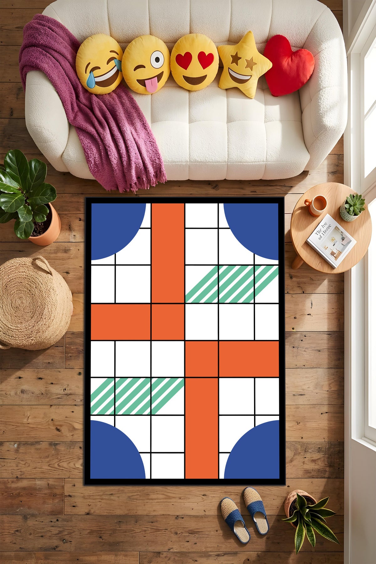 Dijital Yıkanabilir Etnik Retro Desen Kaymaz Taban Salon Halısı Mutfak Halısı Yolluk Çocuk Halısı
