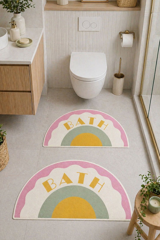 Dijital Baskı Modern Desenli Modern Banyo Halısı İkili Banyo Paspası (40cmx60cm)ve(60cmx100cm)