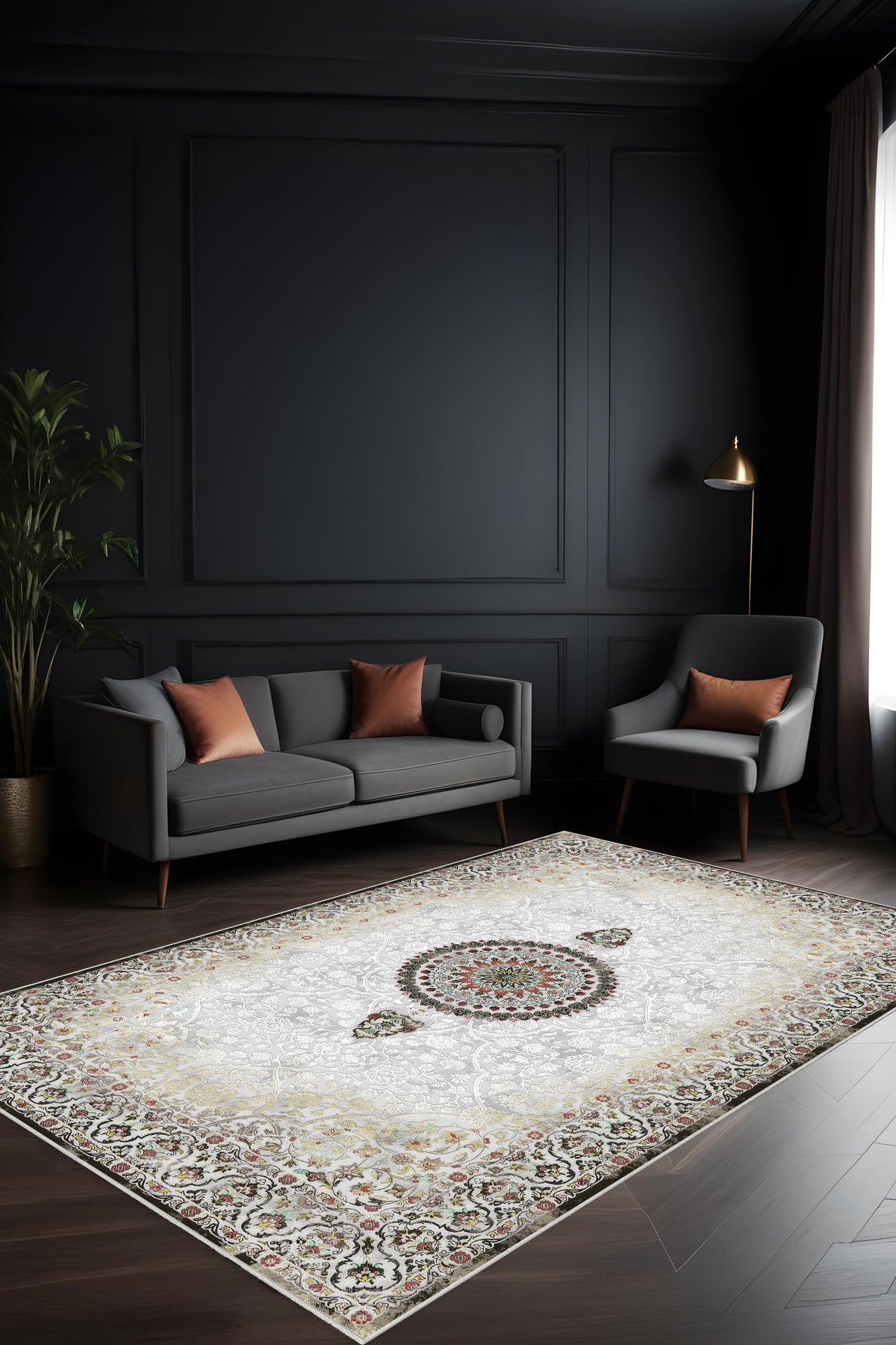 Makinede yıkanabilir klasik desen kaymaz taban leke tutmaz salon halısı ve kesme yolluk