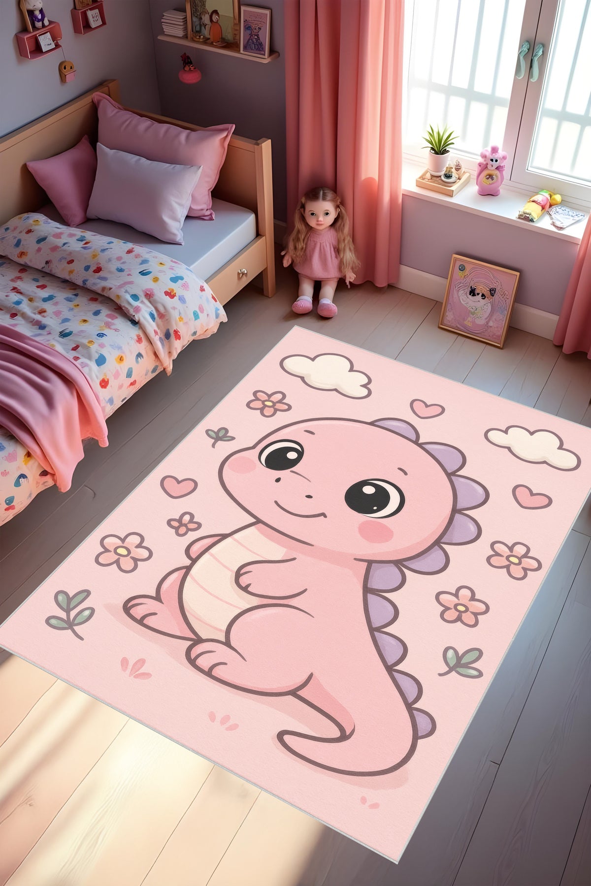 Dijital Baskı Çocuk Odası Halısı Makinede Yıkanabilir Anti Bakteriyel Leke Tutmaz Kaymaz Taban.