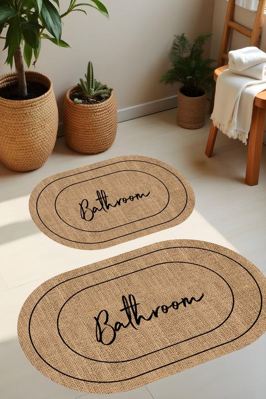 Dijital Baskı Hasır Desenli Modern Banyo Halısı İkili Banyo Paspası(40cmx60cm)ve(60cmx100cm)