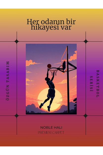 Dijital Baskı Gün Batımı Basketbol Temalı Makinada Yıkanabilir Genç Odası Salon ve Yolluk Halısı