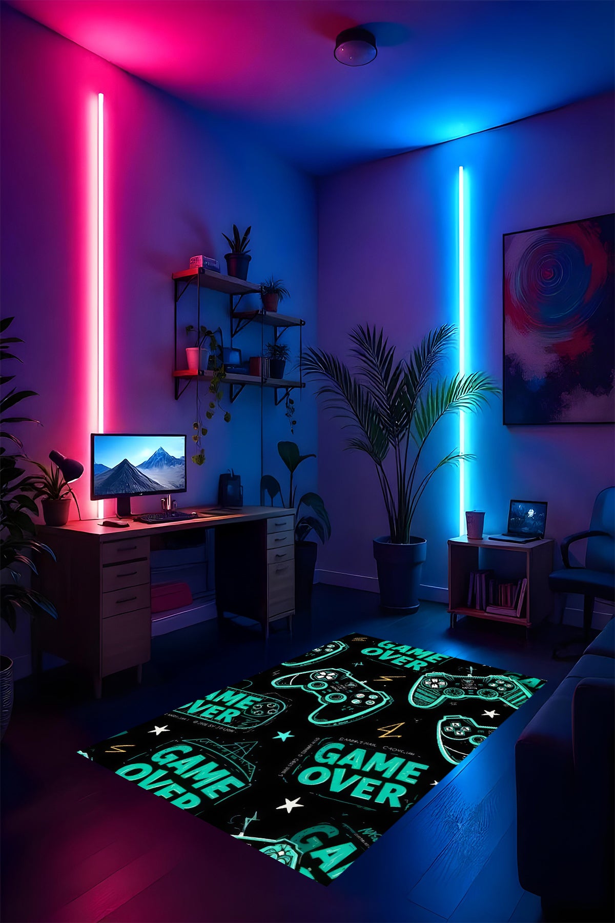 Gaming Halı Dijital Baskı Oyun Odası Halısı Kaymaz Taban Yıkanabilir Gamer Modern Tasarım