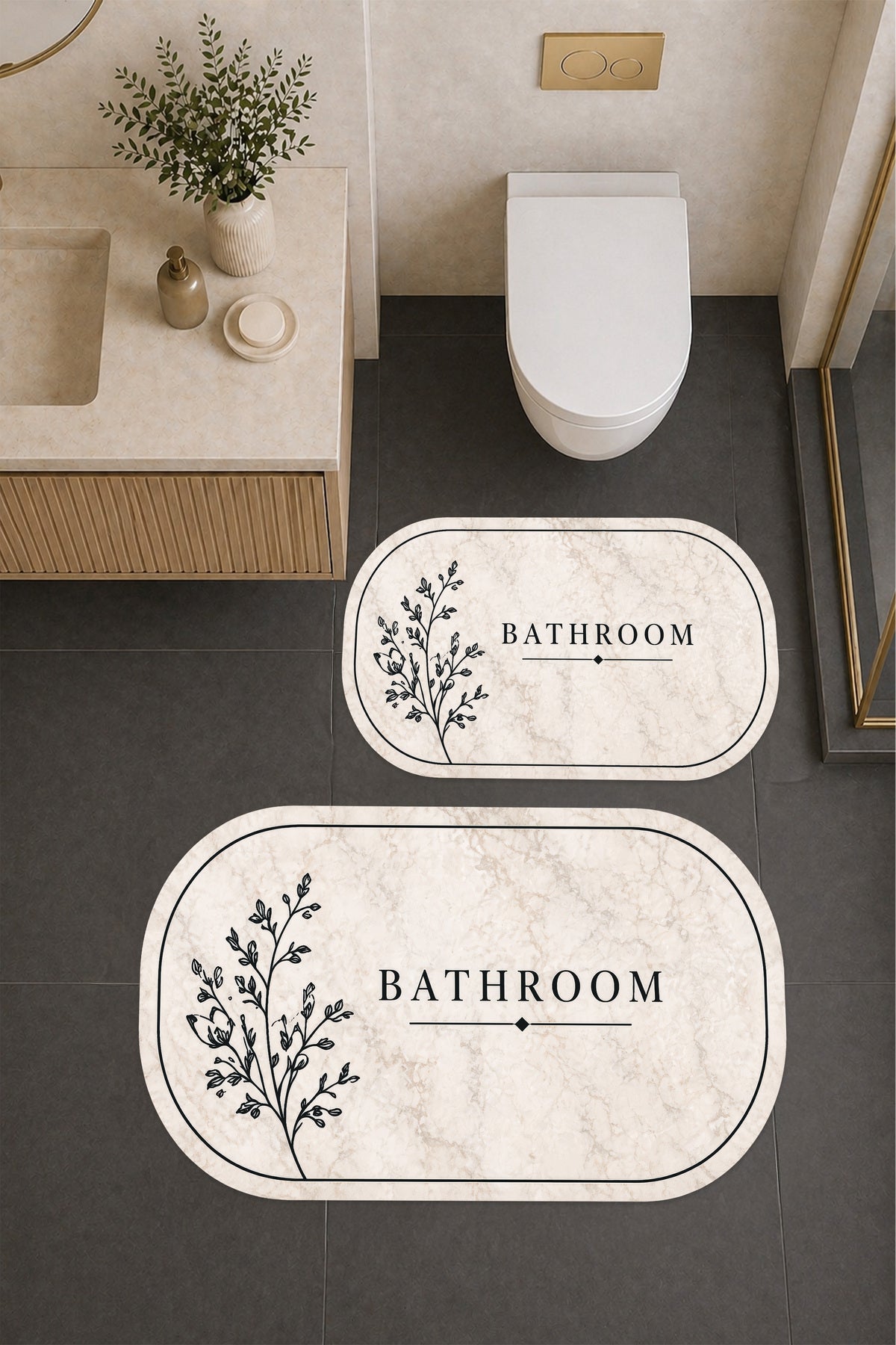 Dijital Baskı Modern Desenli Modern Banyo Halısı İkili Banyo Paspası (40cmx60cm)ve(60cmx100cm)