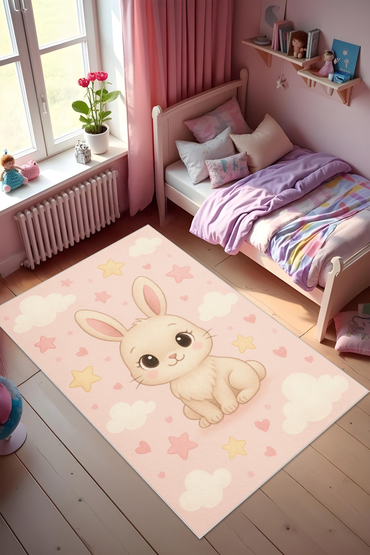 Dijital Baskı Çocuk Odası Halısı Makinede Yıkanabilir Anti Bakteriyel Leke Tutmaz Kaymaz Taban.