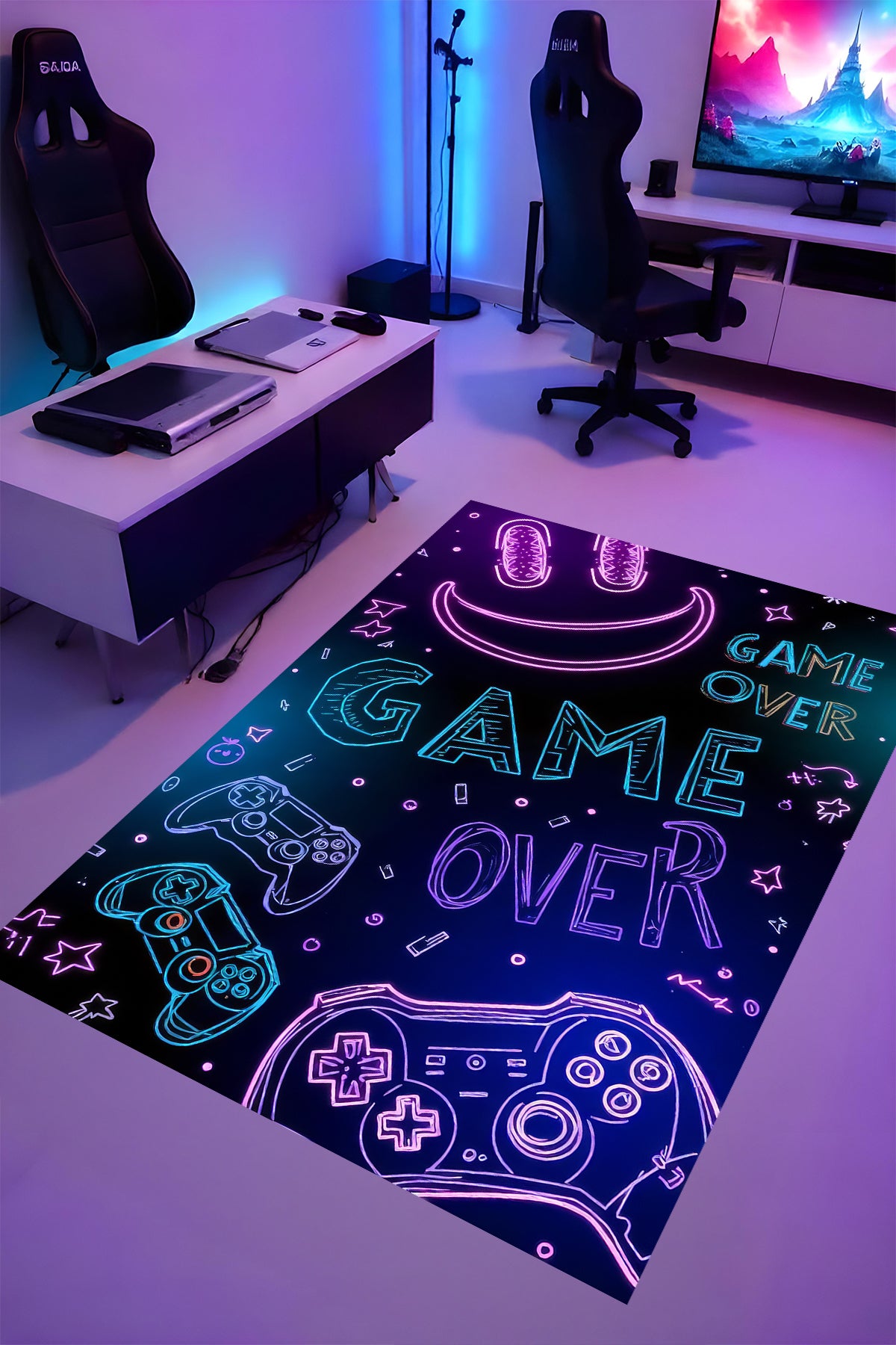 Gaming Halı Dijital Baskı Oyun Odası Halısı Kaymaz Taban Yıkanabilir Gamer Modern Tasarım