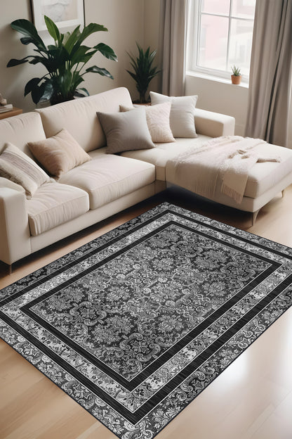 Dijital Baskı Klasik Desenli Çift Çerçeveli Dekoratif Makinada Yıkanabilir Salon ve Yolluk Halısı