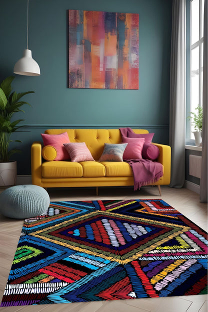 Dijital Baskı Rengarenk Desenli Dekoratif Makinada Yıkanabilir Salon Koridor Yolluk Halısı