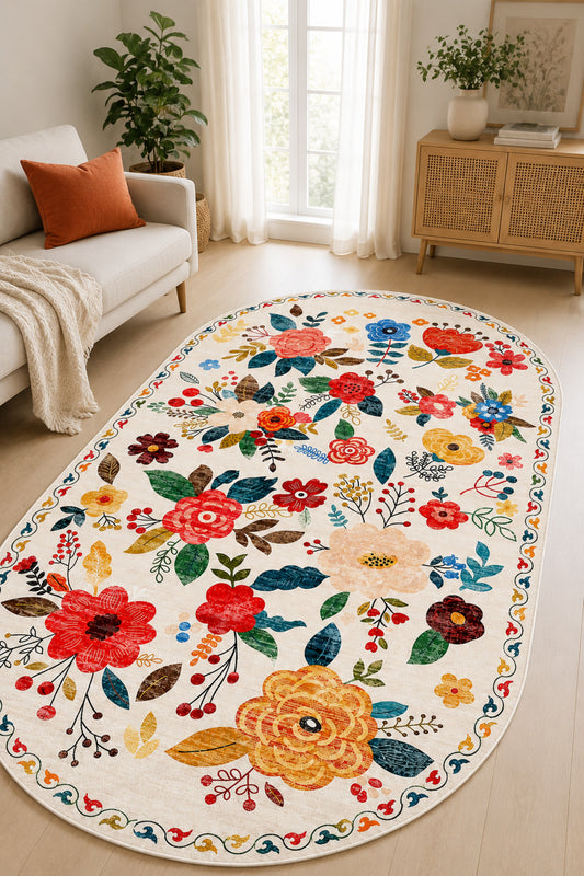 Dijital Yıkanabilir Etnik Retro Desen Kaymaz Taban Salon Halısı Mutfak Halısı Yolluk Çocuk Halısı