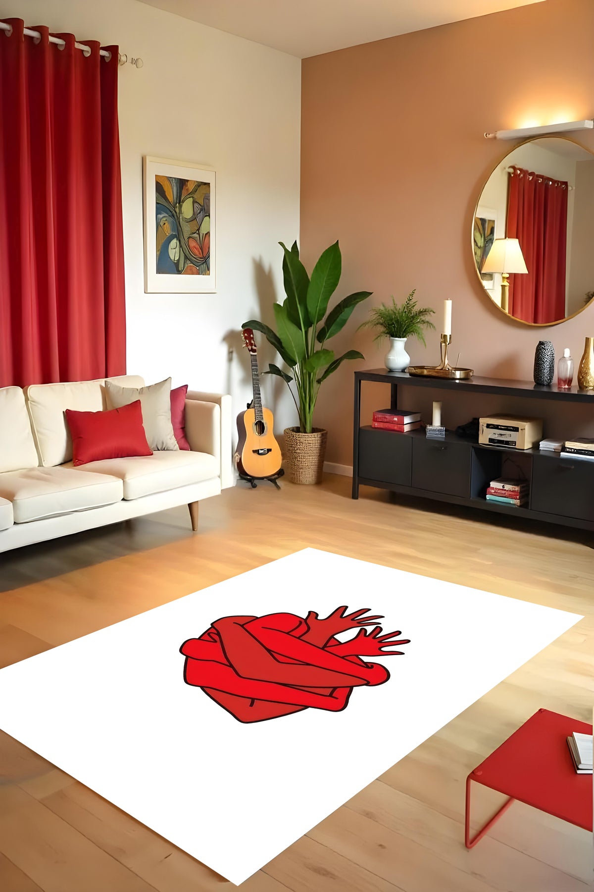 Dijital Baskı Modern Sanatsal Figürlü Kaymaz Taban Leke Tutmaz Makinada Yıkanabilir Salon Halısı