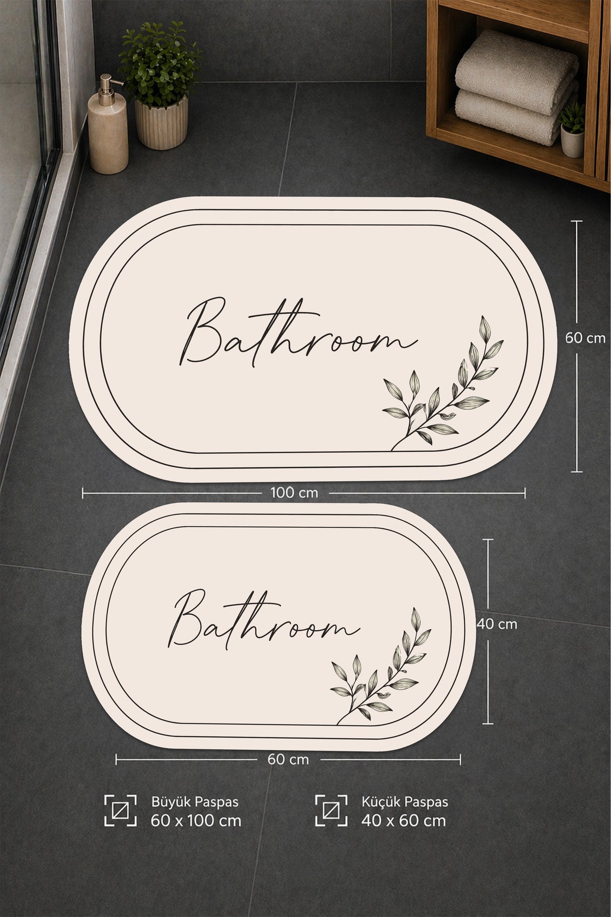 Dijital Baskı Modern Desenli Modern Banyo Halısı İkili Banyo Paspası (40cmx60cm)ve(60cmx100cm)