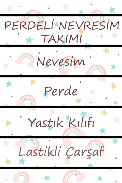 Gökkuşağı ve Yıldızlar Tek Kişilik Nevresim Takımı - Perde Lastikli Çarşaf, Nevresim, Yastık Kılıfı