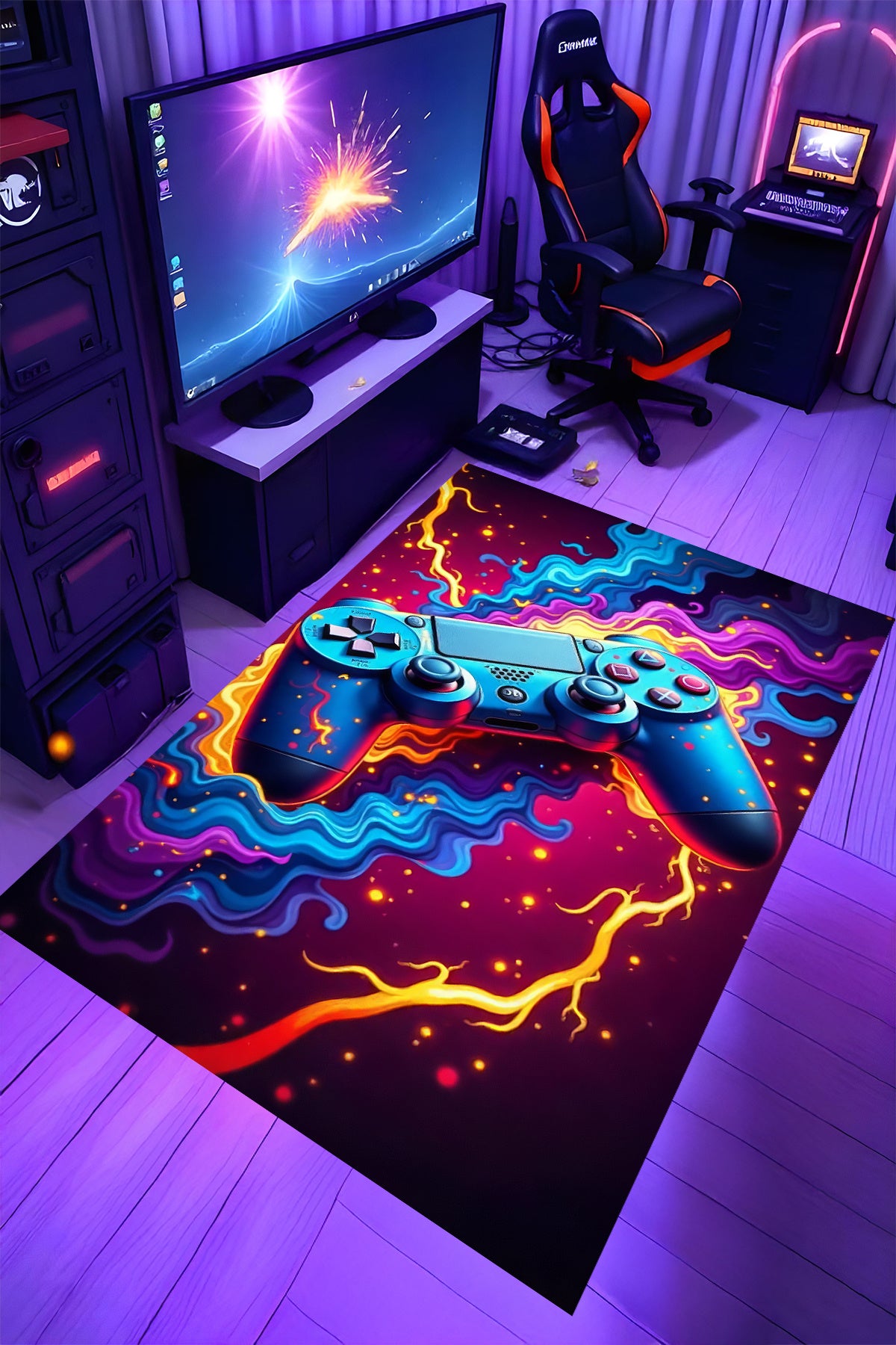 Gaming Halı Dijital Baskı Oyun Odası Halısı Kaymaz Taban Yıkanabilir Gamer Modern Tasarım