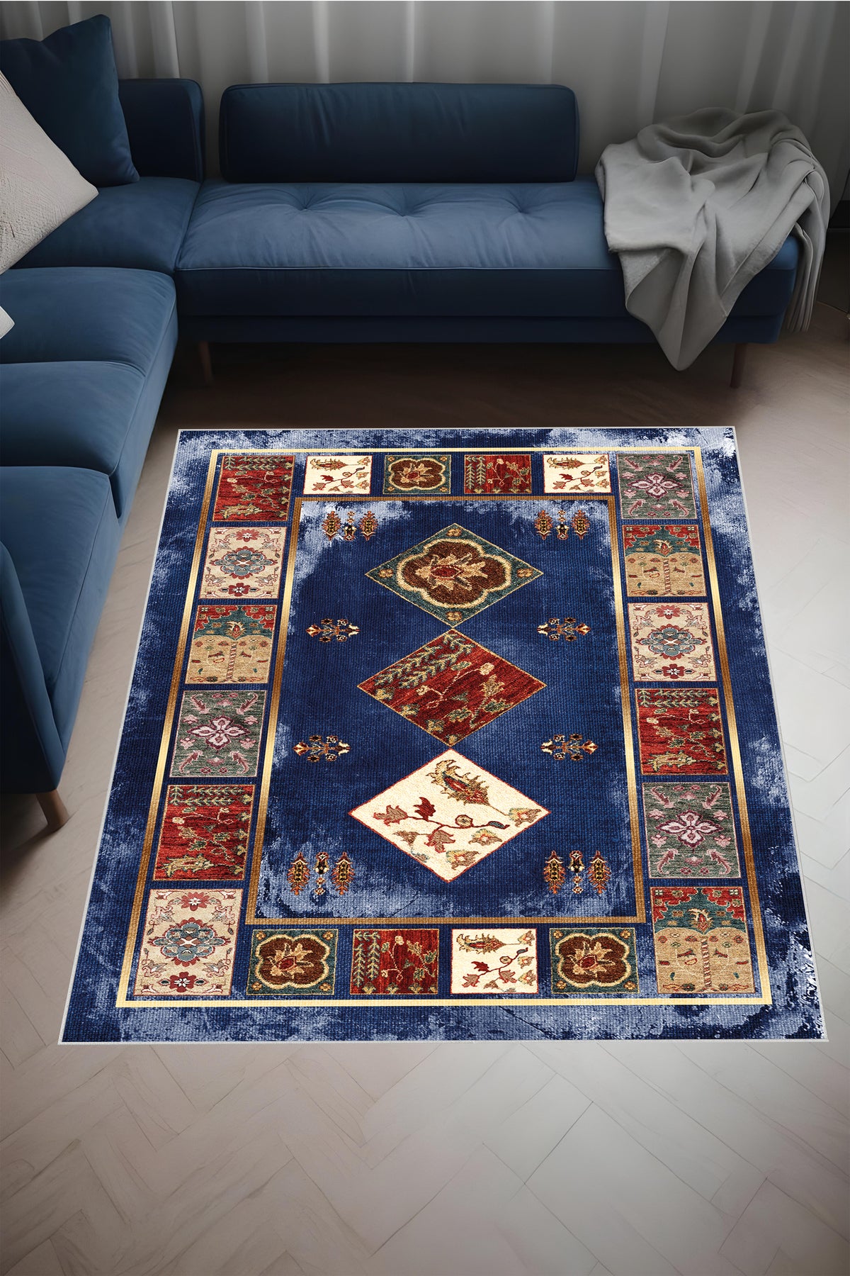 Dijital Baskı Klasik Desenli Kilim Görünümlü Dekoratif Makinada Yıkanabilir Salon ve Yolluk Halısı