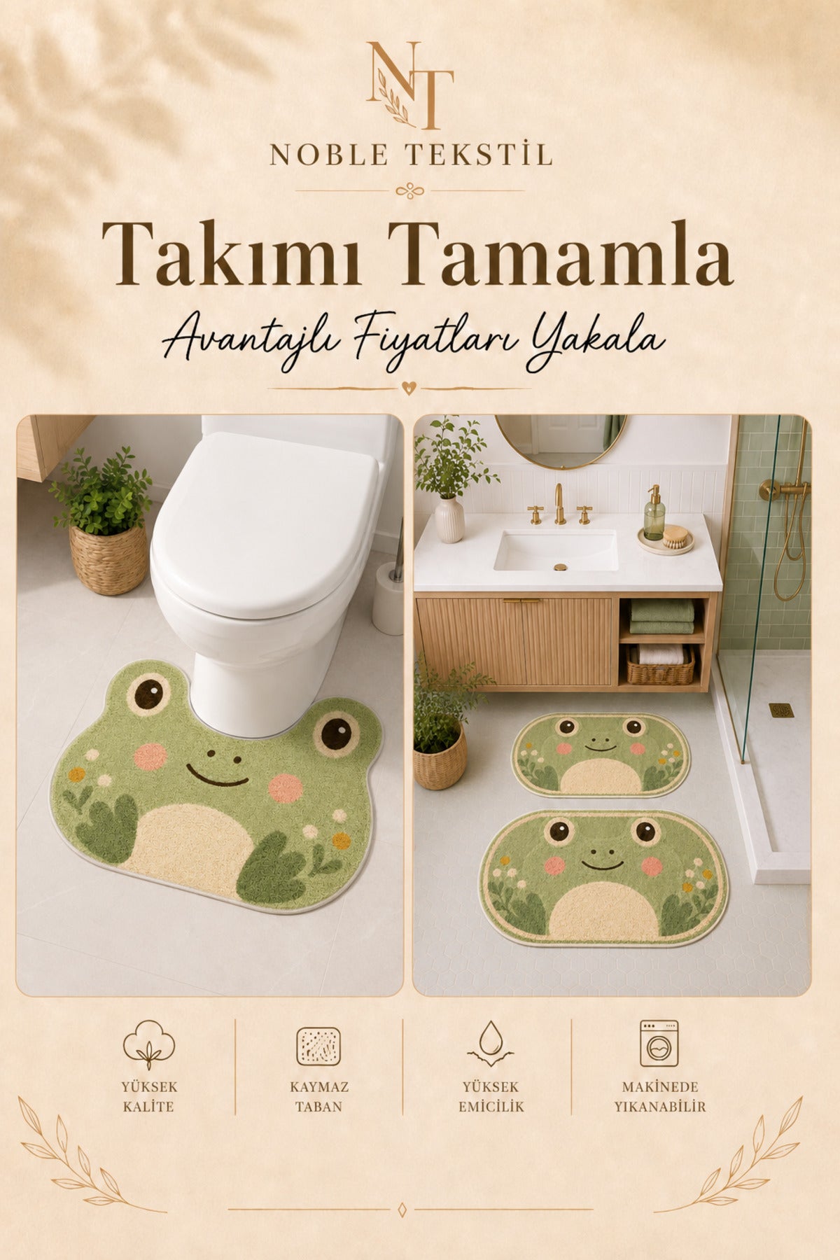 Dijital Kaymaz Yıkanabilir İkili Modern Banyo Paspası Banyo Halısı Banyo Dekor (40x60)