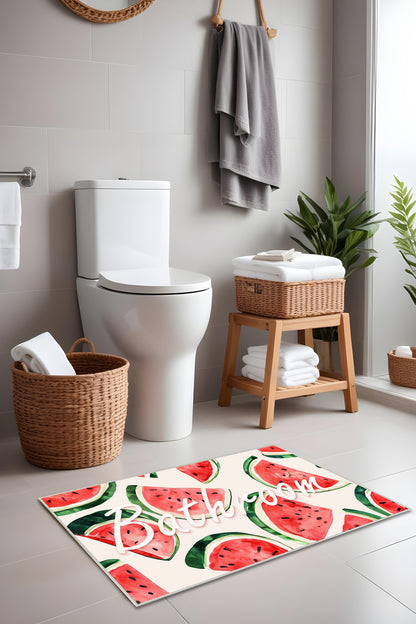 Dijital Baskı Yaz Temalı Karpuz Desenli Modern 2'li Set Banyo Paspası Banyo Halısı (60x100 40x60)