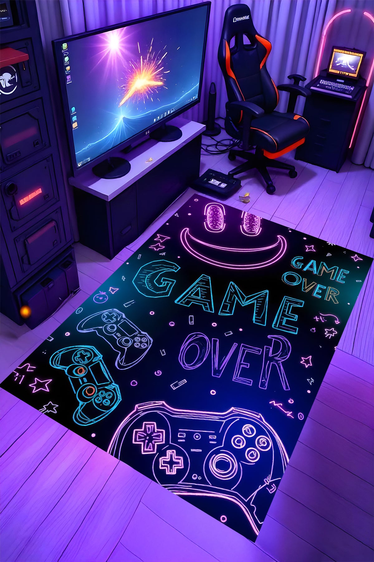 Gaming Halı Dijital Baskı Oyun Odası Halısı Kaymaz Taban Yıkanabilir Gamer Modern Tasarım