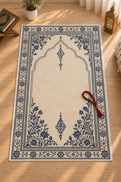 Dijital Baskı Tok Taban Yumuşak Krem Kaymaz Taban Seccade Namazlık 70x110