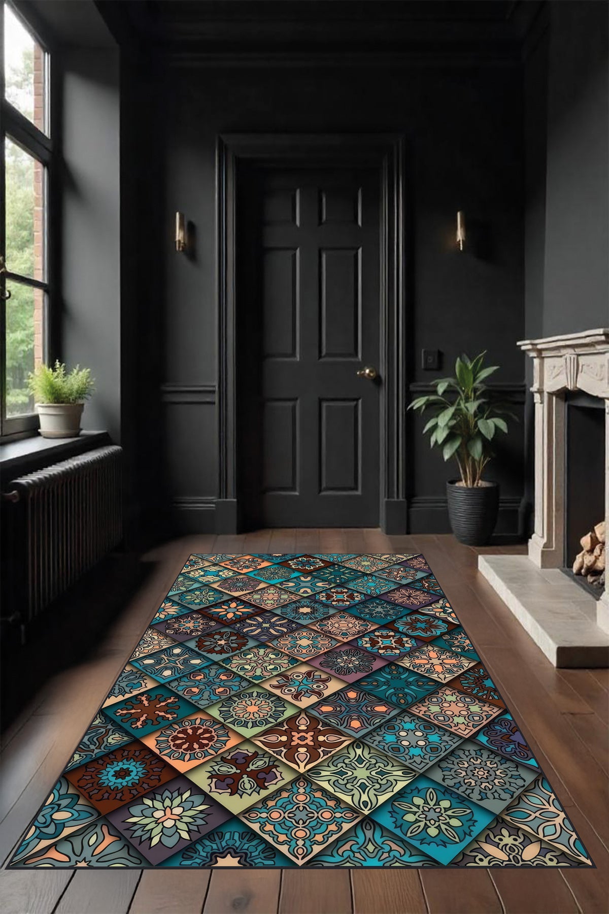 Makinede yıkanabilir renkli patchwork desen kaymaz taban leke tutmaz salon halısı ve yolluk