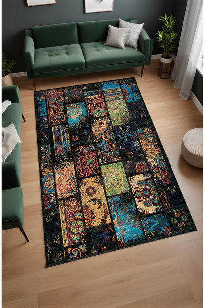 Dijital Baskı Patchwork Eskitme Model Dekoratif Makinada Yıkanabilir Salon Mutfak ve Yolluk Halısı