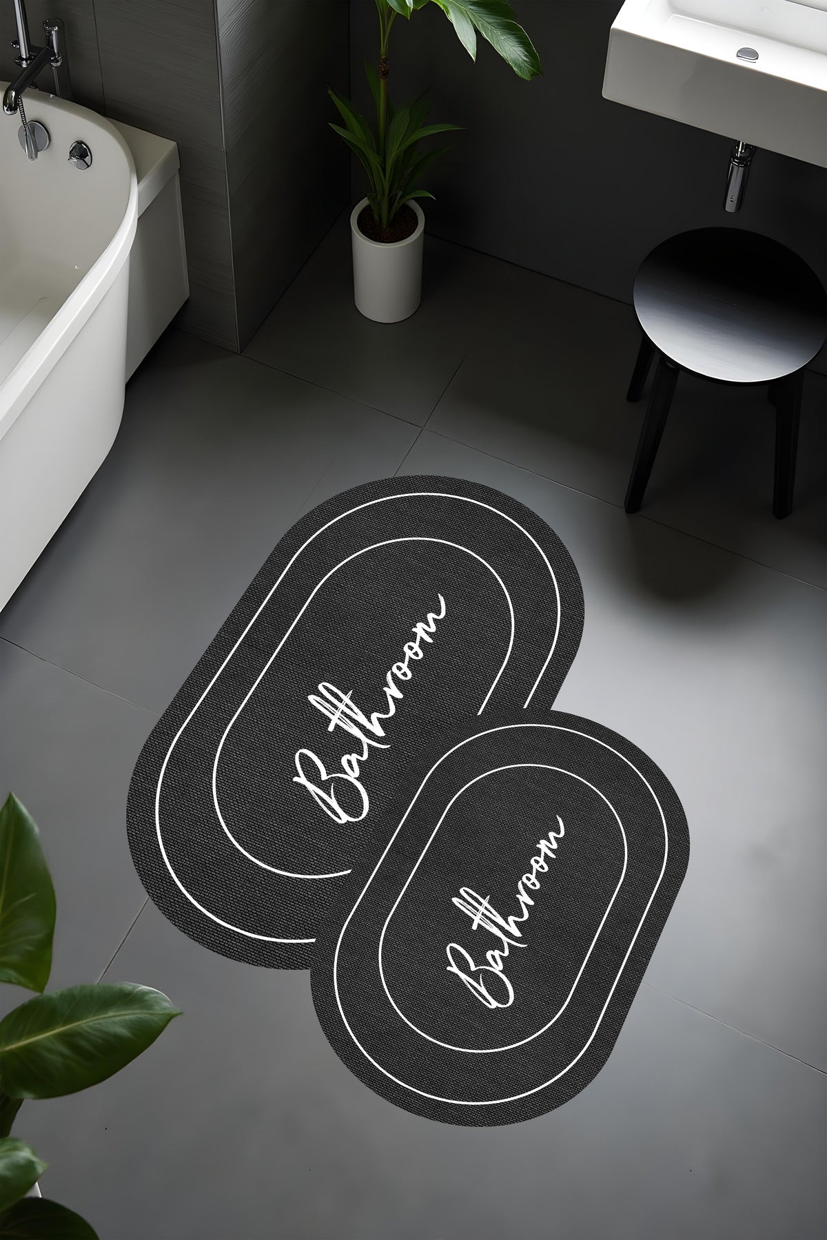 Dijital Baskı Atrasit Hasır Desenli Modern Banyo Halısı İkili Banyo Paspası(40cmx60cm)ve(60cmx100cm)