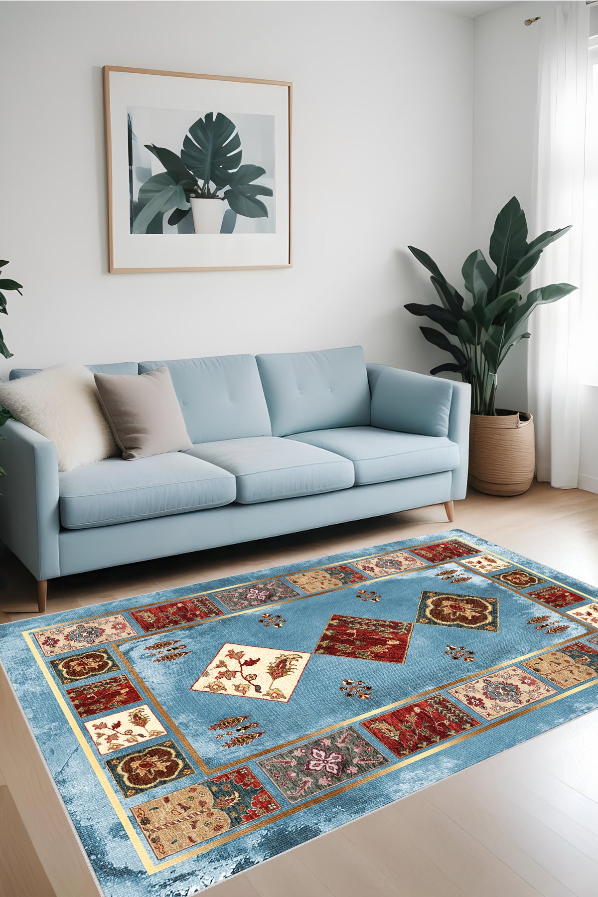 Dijital Baskı Klasik Desenli Kilim Görünümlü Dekoratif Makinada Yıkanabilir Salon ve Yolluk Halısı