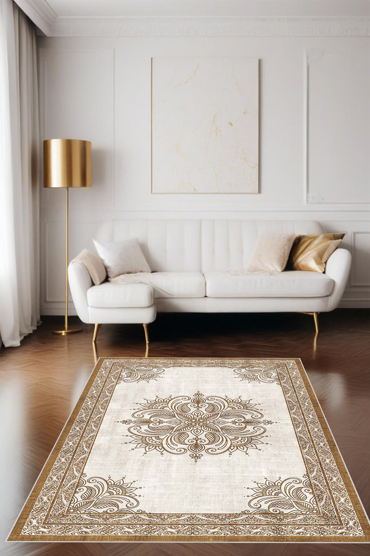 Dijital Baskı Modern Klasik Desenli Çerçeveli Dekoratif Makinada Yıkanabilir Salon ve Yolluk Halısı