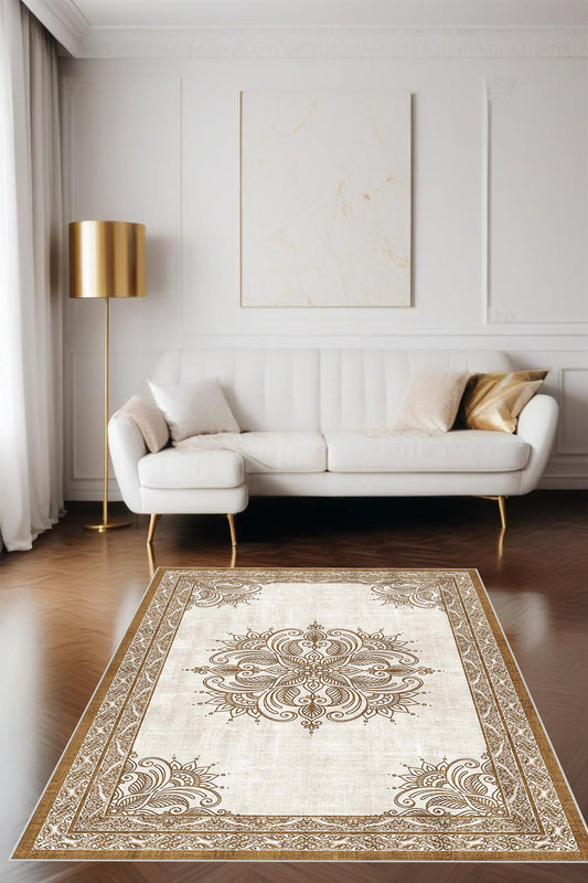 Dijital Baskı Modern Klasik Desenli Çerçeveli Dekoratif Makinada Yıkanabilir Salon ve Yolluk Halısı