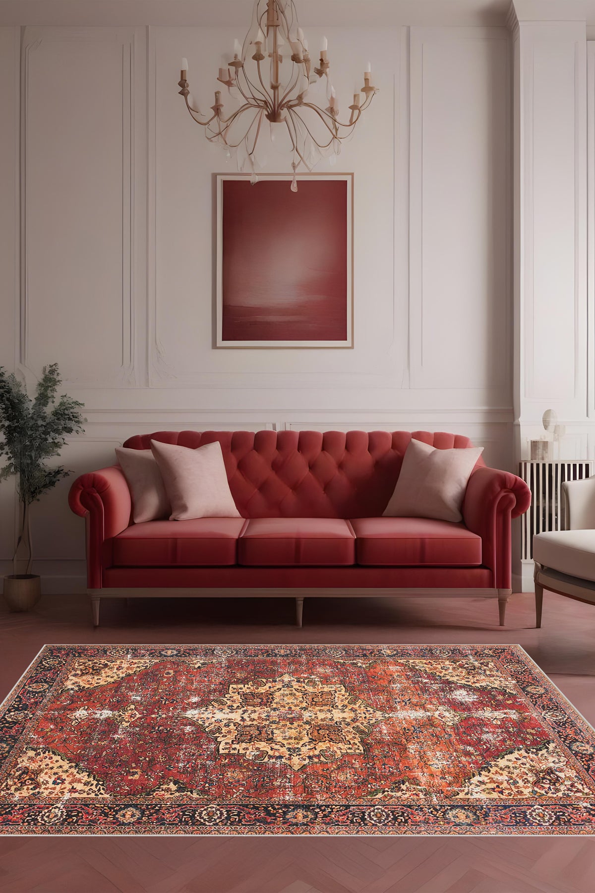 Dijital Baskı Klasik Desenli Çerçeveli Dekoratif Makinada Yıkanabilir Salon ve Yolluk Halısı