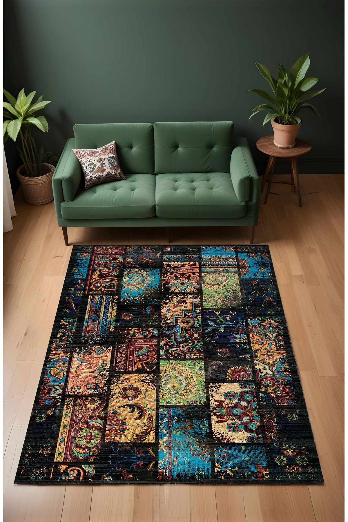 Dijital Baskı Patchwork Eskitme Model Dekoratif Makinada Yıkanabilir Salon Mutfak ve Yolluk Halısı