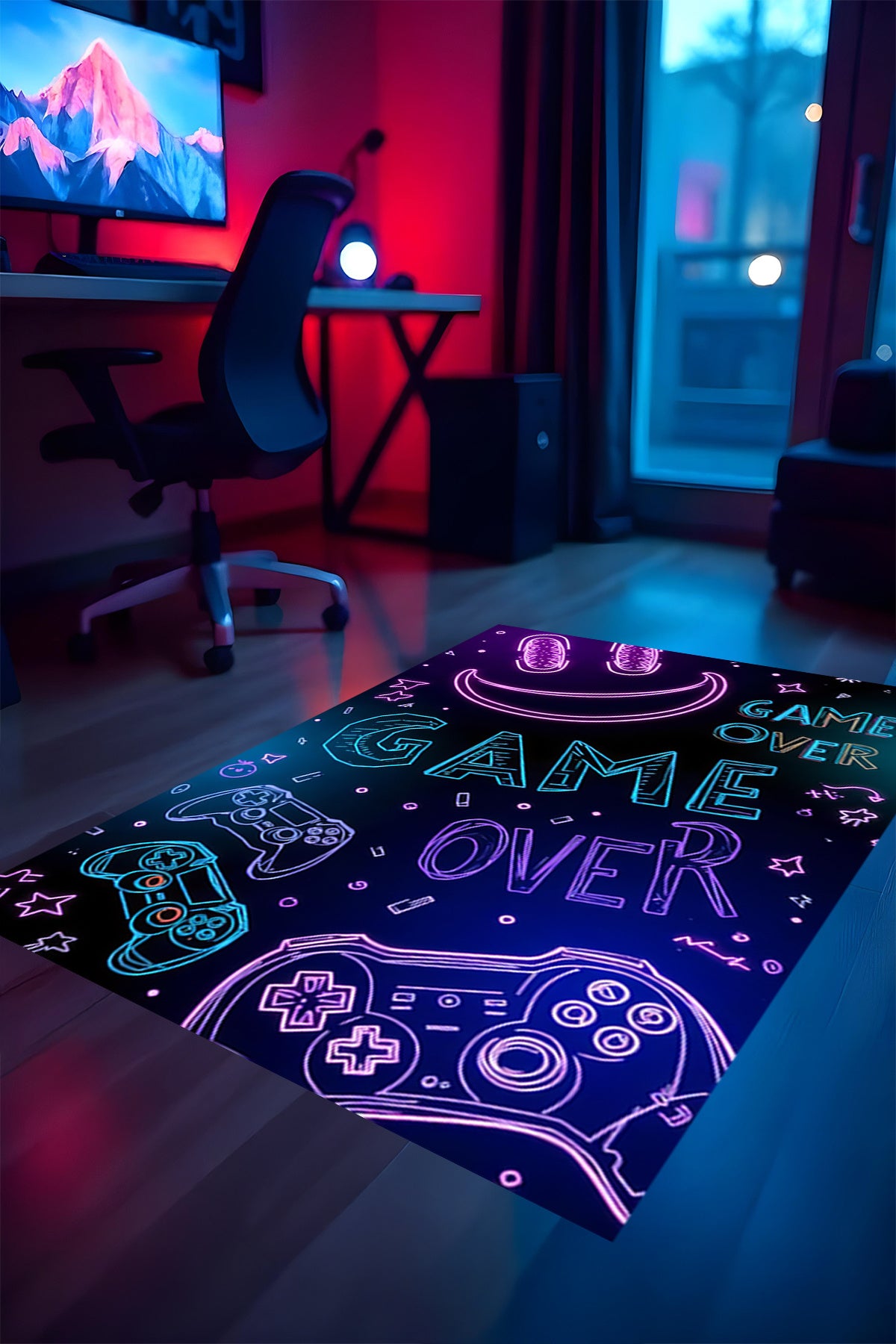 Gaming Halı Dijital Baskı Oyun Odası Halısı Kaymaz Taban Yıkanabilir Gamer Modern Tasarım