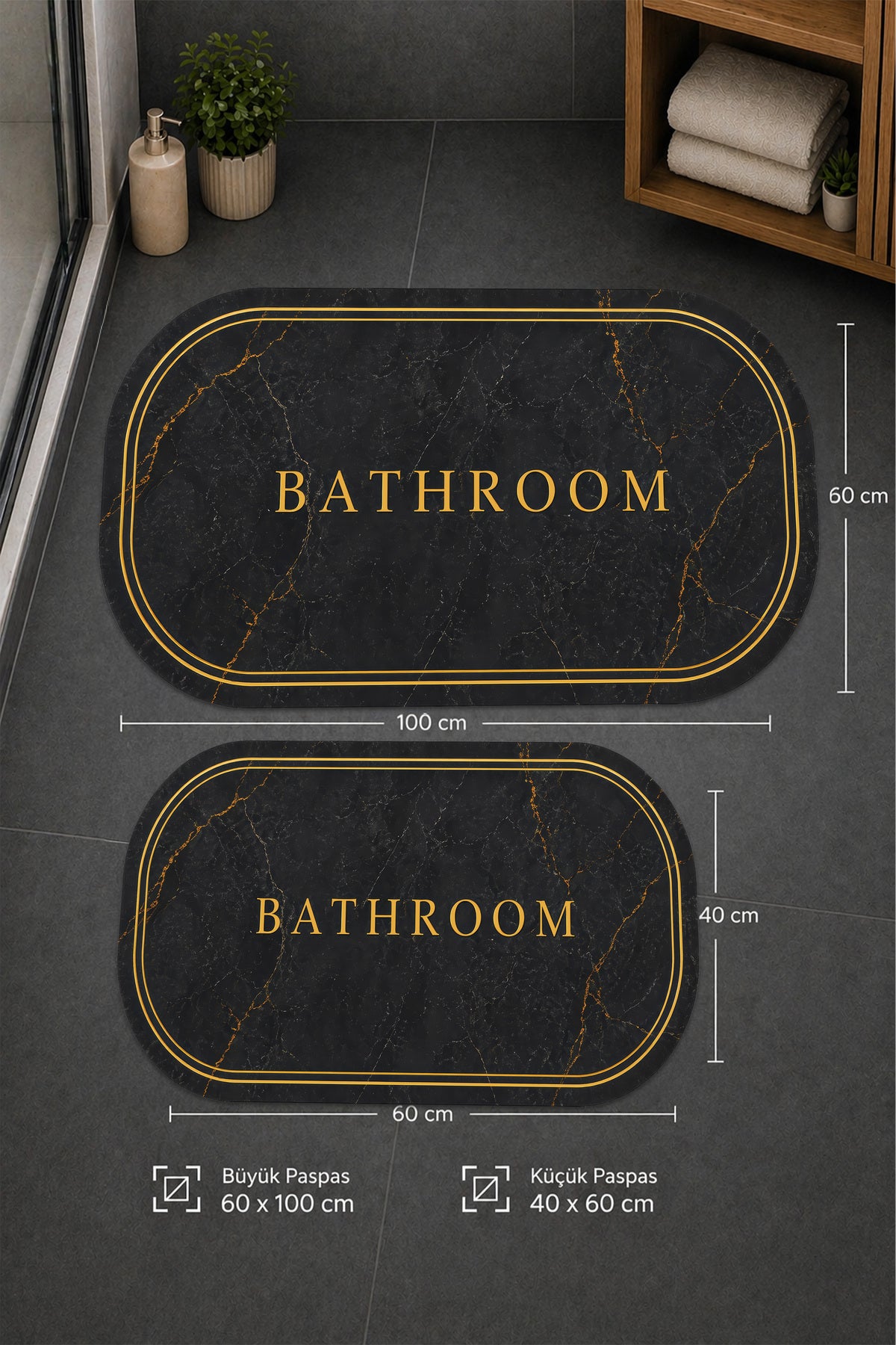 Dijital Baskı Modern Desenli Modern Banyo Halısı İkili Banyo Paspası (40cmx60cm)ve(60cmx100cm)
