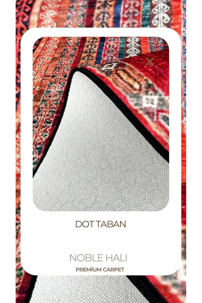 Dijital Baskı Kırmızı Krem Karo Desenli Kaymaz Taban Leke Tutmaz Yıkanabilir Mutfak Halısı ve Yolluk