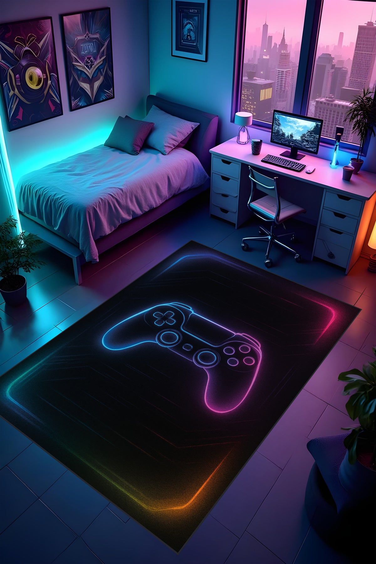Dijital Baskı Oyun Odası Gamer Halısı Makinede Yıkanabilir Leke Tutmaz Kaymaz Taban