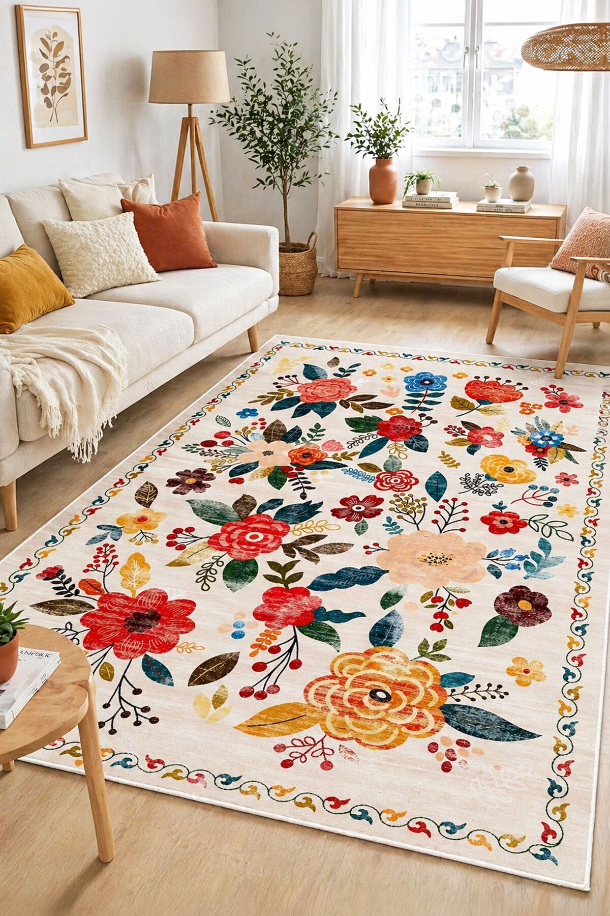 Dijital Yıkanabilir Etnik Retro Desen Kaymaz Taban Salon Halısı Mutfak Halısı Yolluk Çocuk Halısı