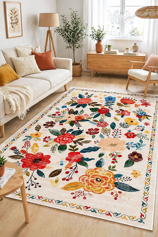 Dijital Yıkanabilir Etnik Retro Desen Kaymaz Taban Salon Halısı Mutfak Halısı Yolluk Çocuk Halısı