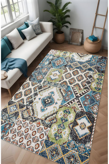 Dijital Baskı Vintage Patchwork Eskitme Dekoratif Makinada Yıkanabilir Salon Halısı Yolluk Halısı