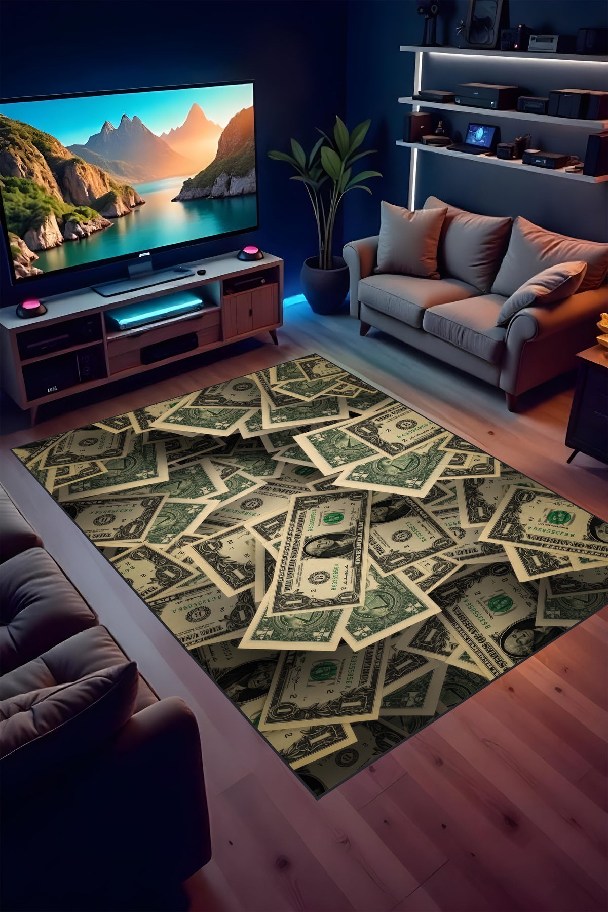 Makinede yıkanabilir dijital baskı Dolar Desenli Gamer Halısı kaymaz taban çocuk halısı ve yolluk