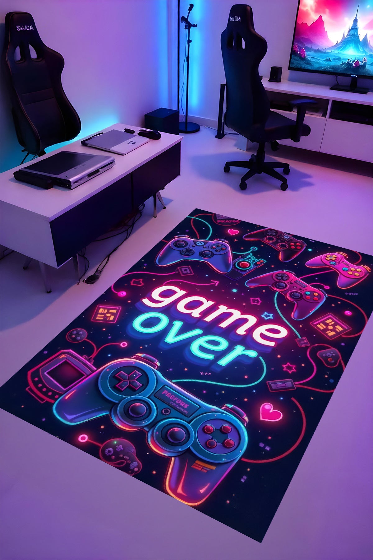 Gaming Halı Dijital Baskı Oyun Odası Halısı Kaymaz Taban Yıkanabilir Gamer Modern Tasarım