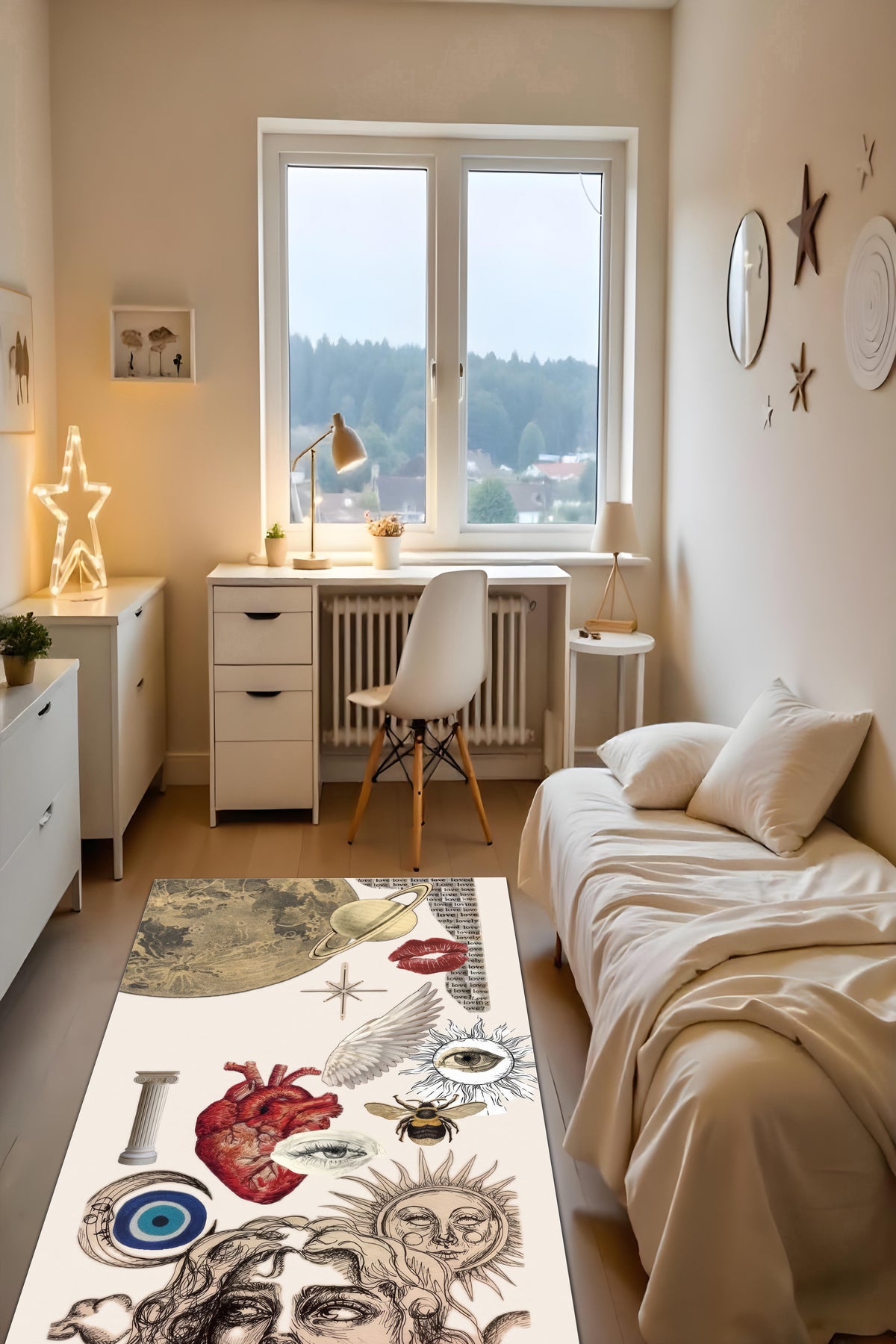 Dijital Baskı Modern Tarz Kaymaz Taban Leke Tutmaz Makinada Yıkanabilir Salon Halısı Genç Oda Halısı