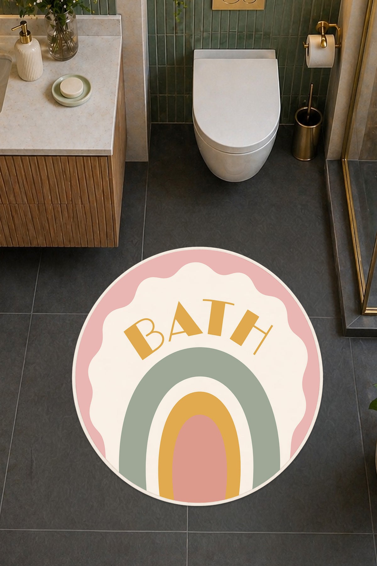 Dijital Baskı Modern Desenli Modern Banyo Halısı Banyo Paspası (80 x 80)