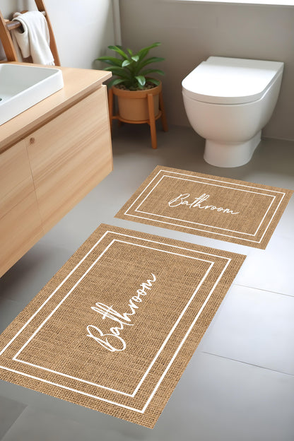 Dijital Baskı Hasır Desenli Modern Banyo Halısı İkili Banyo Paspası(40cmx60cm)ve(60cmx100cm)