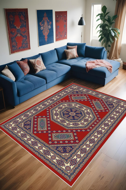 Dijital Baskı Klasik Desenli Çerçeveli Dekoratif Makinada Yıkanabilir Salon ve Yolluk Halısı